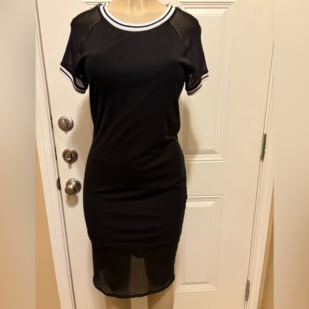 Bozzolo Black and White Striped Sheer Dress